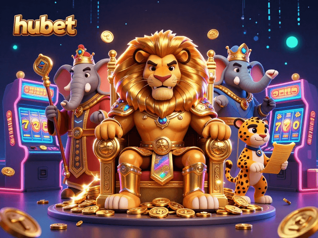 Experience the excitement of hubet as the lion king and his advisors navigate a vibrant casino adventure.