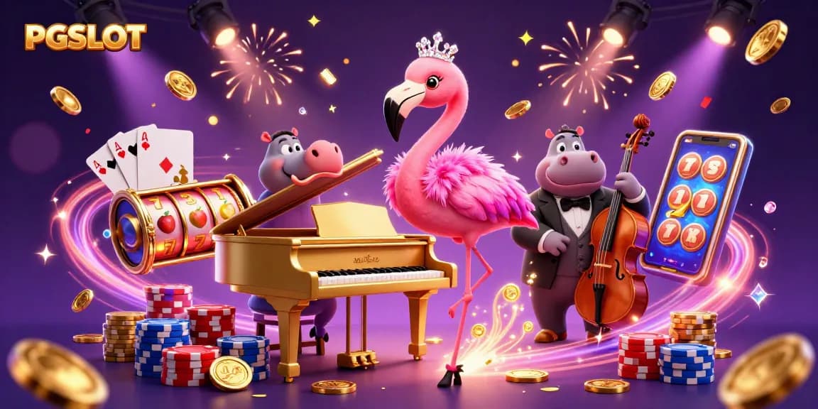 Spin PGSLOT reels and scatter wins with vibrant casino characters enjoying a colorful atmosphere.