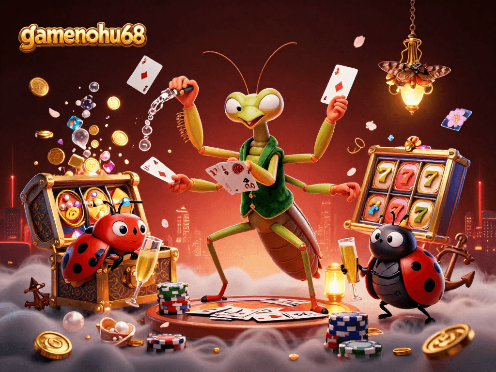 Experience thrilling gameplay with gamenohu68 amidst vibrant casino elements and enchanting illustrations.