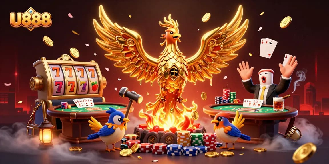 Win big at U888 with dynamic casino action and golden phoenix imagery illustrating top gambling experiences.