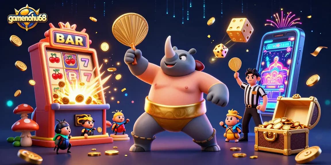 Experience thrilling gameplay with the gamenohu68 slot machine jackpot explosion in this vibrant casino scene.