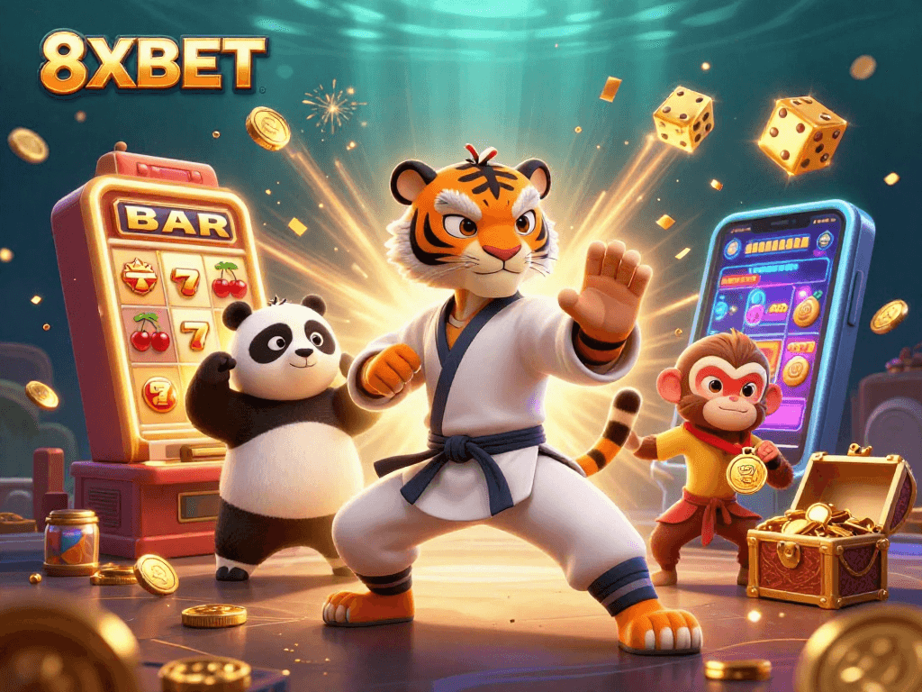 Engage with 8XBET's thrilling jackpot scene featuring vibrant characters and games.
