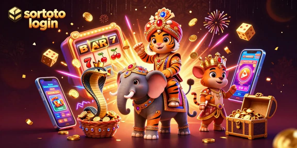 Experience thrilling slots with sortoto login featuring a maharaja tiger riding an elephant amidst jackpot excitement.