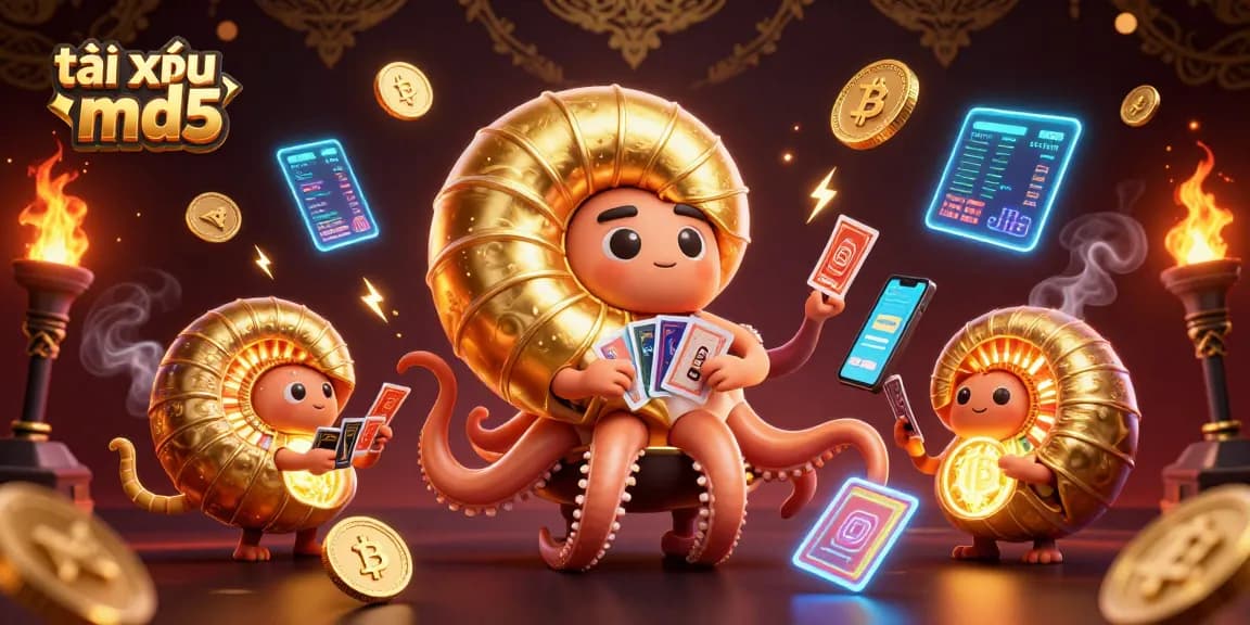 Engage in thrilling tài xỉu md5 gameplay with a dynamic 3D nautilus and glowing cryptocurrency elements.