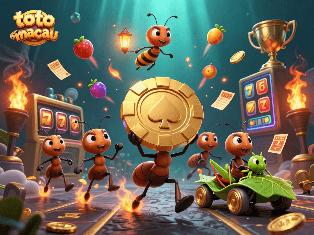 Experience thrilling action with the toto slot macau's vivid heist scene featuring animated characters and casino elements.