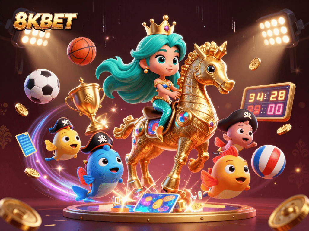 Enjoy thrilling moments at 8KBET with vibrant casino elements and animated characters.
