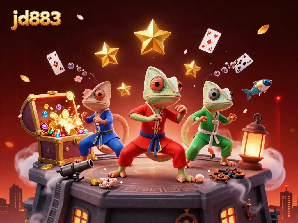 Experience thrilling action with jd883 chameleons amidst dynamic casino elements and underwater treasures.