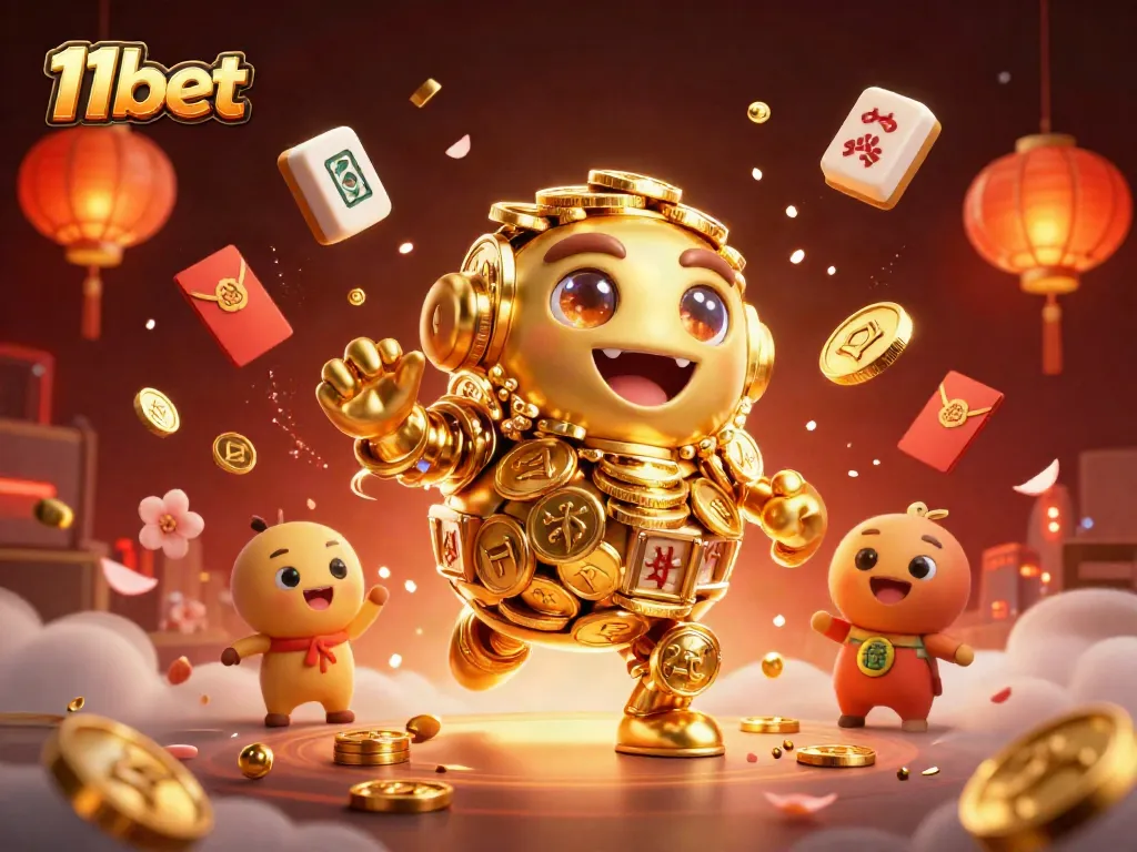 Experience thrilling gameplay with the 11bet golden golem surrounded by vibrant casino elements.