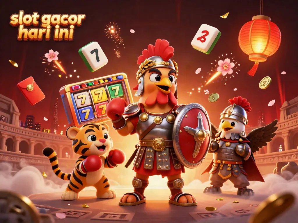 Experience slot gacor hari ini with vibrant slot reels, lucky symbols, and engaging characters in an exciting casino atmosphere.