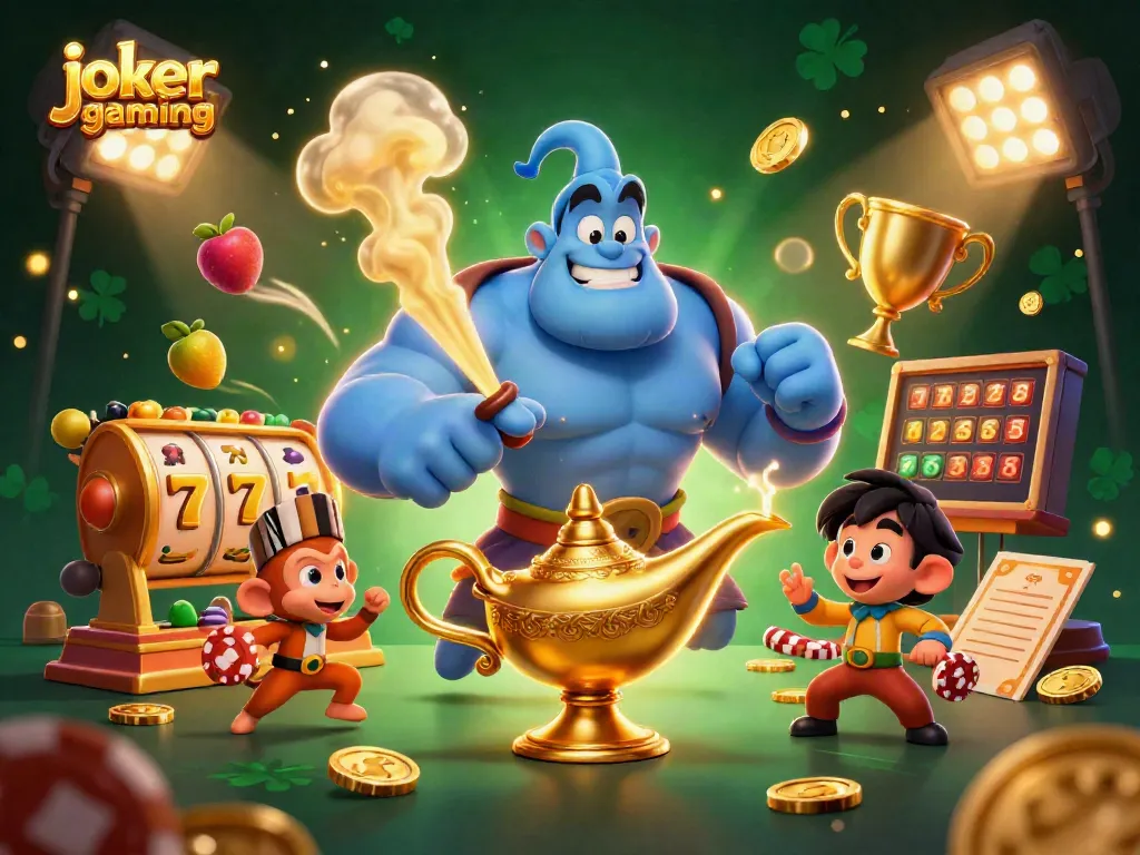 เพลิดเพลินกับ joker gaming ด้วยภาพ 3D ของยีนีและมิตรการ์ตูนท่ามกลางบรรยากาศคาสิโน
