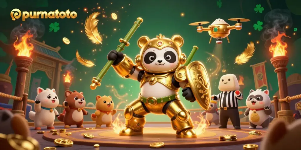 Mendalami pengalaman bermain slot gacor di purnatoto dengan ilustrasi karakter unik dalam arena bertarung.