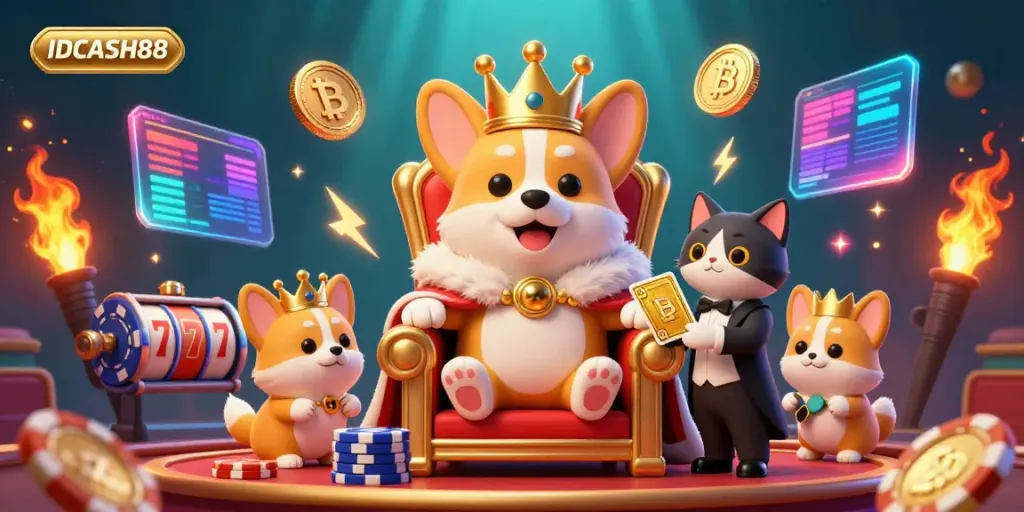 Engage in thrilling gameplay at IDCASH88 with vibrant casino visuals featuring unique characters.