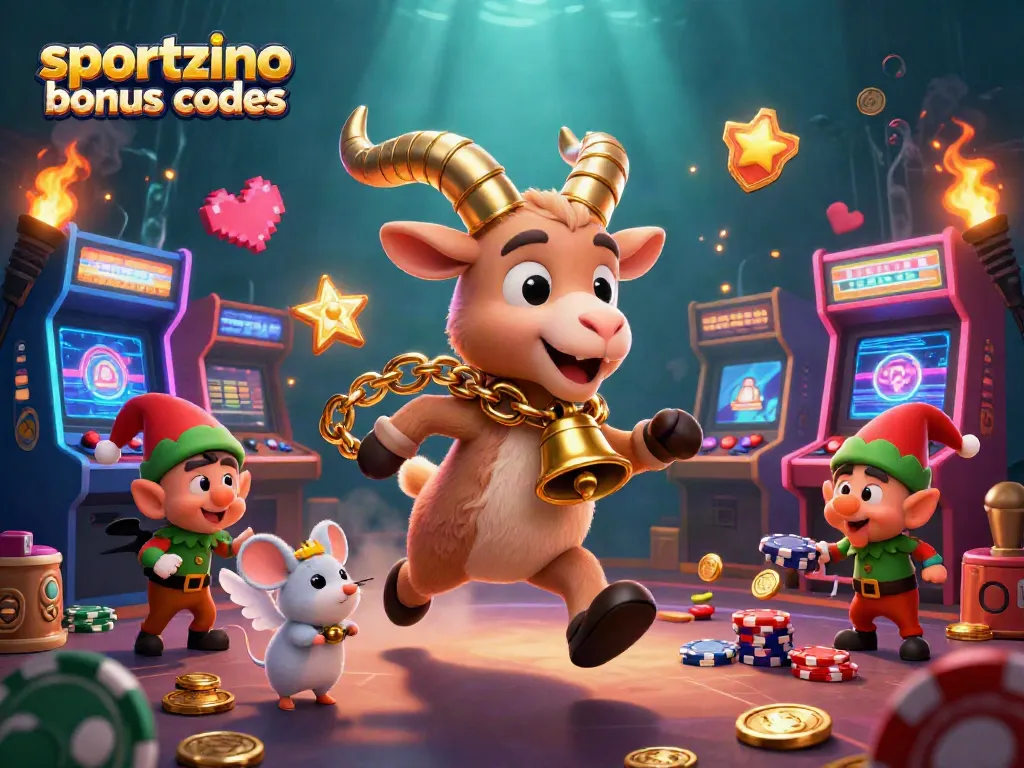Experience Sportzino bonus codes with a festive Krampus at a holiday-themed casino scene.