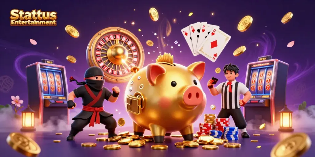 Experience thrilling gaming moments with Stattus Entertainment's vibrant casino action scene featuring unique characters.