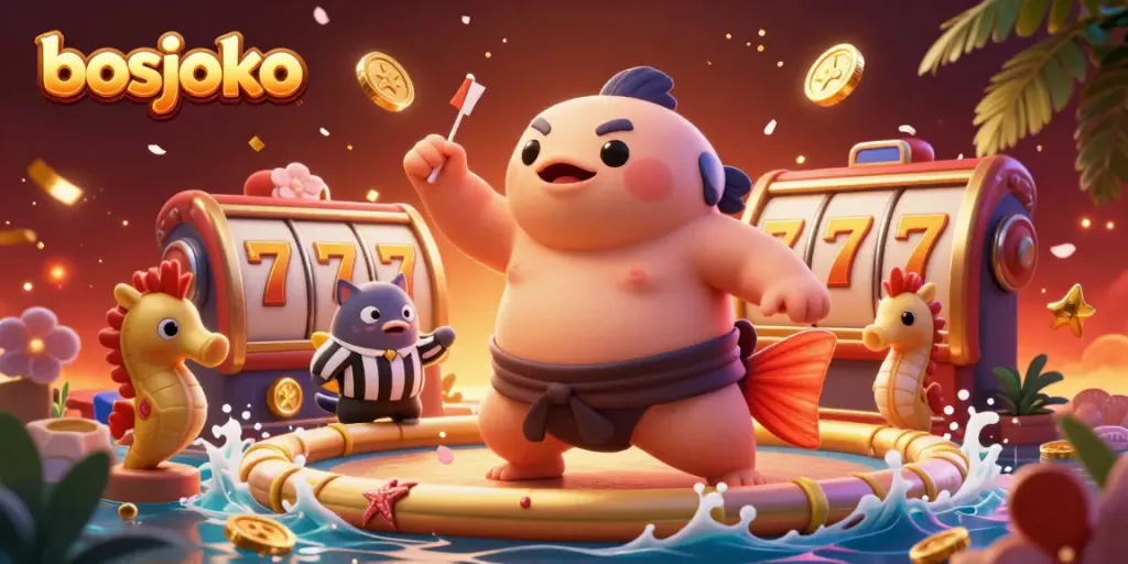 Experience the thrill with bosjoko in a colorful underwater casino scene filled with vibrant slot elements and dynamic characters.