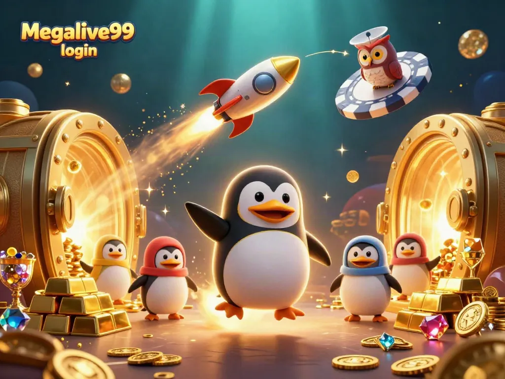Masuk ke Megalive99 login sambil menikmati ilustrasi kasino yang memukau dengan elemen emas.