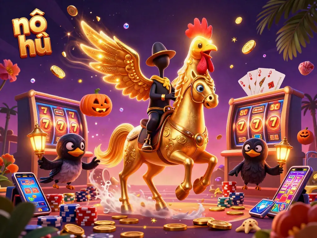 Spin the nổ hũ slots with dazzling effects and vibrant casino elements in this captivating scene.