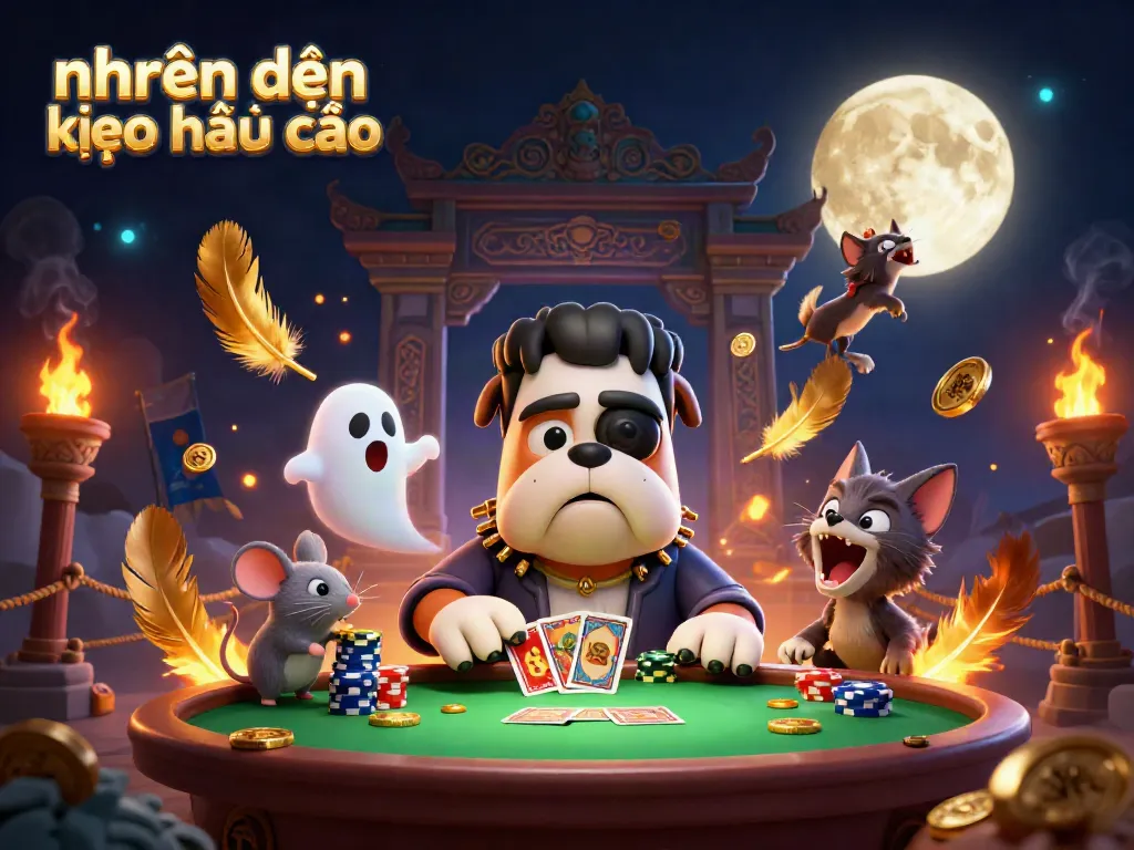 Experience nhận định kèo nhà cái dynamics with cartoon characters in a vibrant casino scene, full of action and detail.
