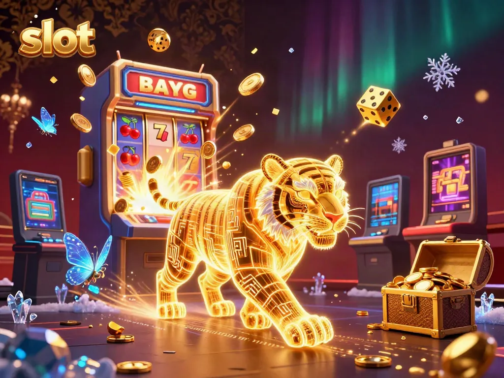 Hit the jackpot with this vibrant slot machine scene featuring a neon tiger in a digital casino.