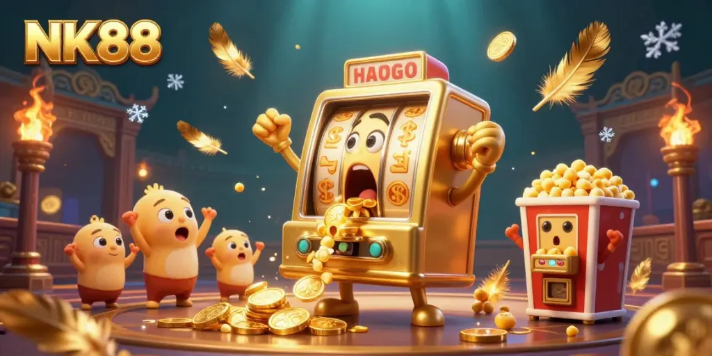 Celebrate wins at NK88 with energetic slot machines and shimmering casino elements.