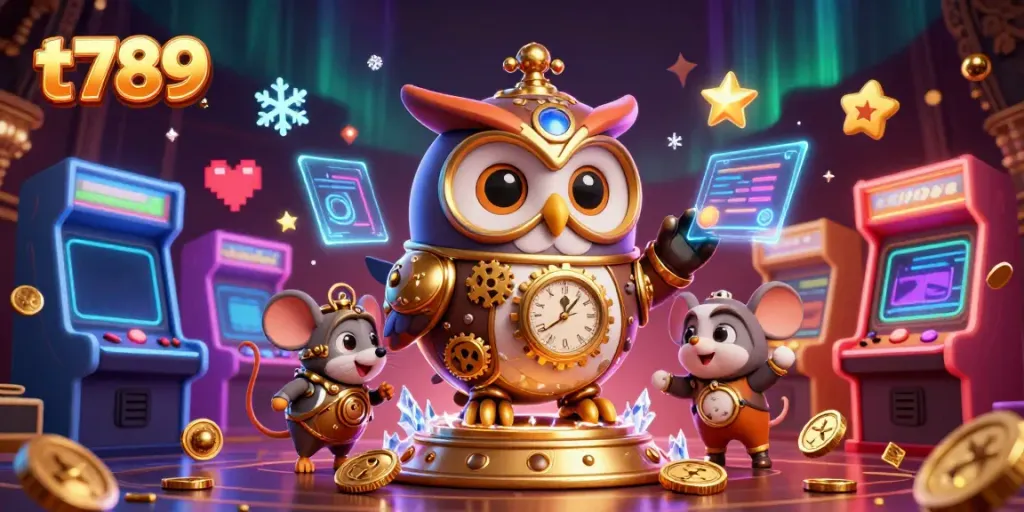 Experience the thrill of t789 with a lively steampunk-themed casino adventure featuring an owl and mouse.
