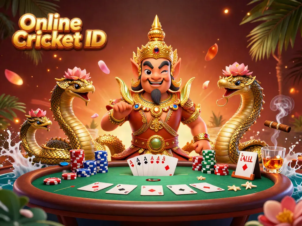 Experience seamless cricket betting with an Online Cricket ID, surrounded by vibrant gaming elements and a dynamic atmosphere.