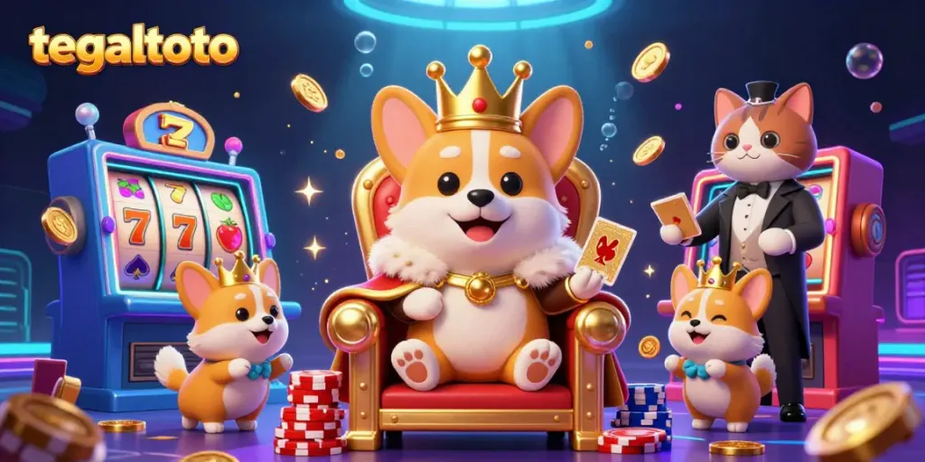 Engage with tegaltoto through adventurous slot games featuring a lavish royal corgi and captivating casino elements.