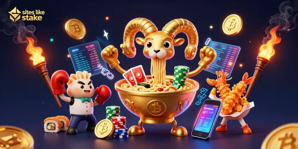 Win big with these engaging sites like stake featuring vibrant characters and cryptocurrency elements.