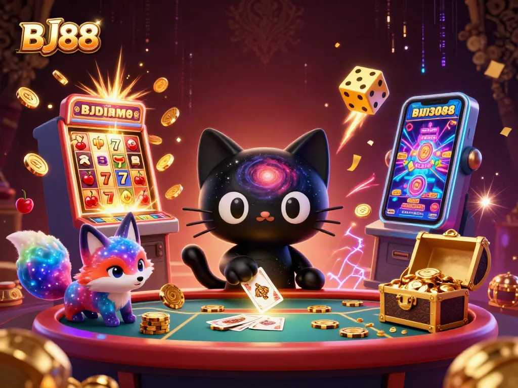 BJ88 captivates players at a cosmic casino with charming characters and golden treasures.