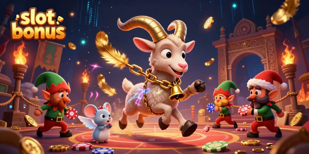 Experience thrilling slot bonus action in a vibrant 3D casino scene with colorful characters.