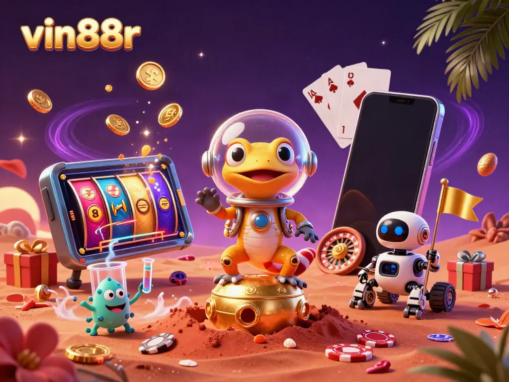 Engage with vin88r as a Martian gecko uncovers a hidden casino in an entertaining adventure scene.