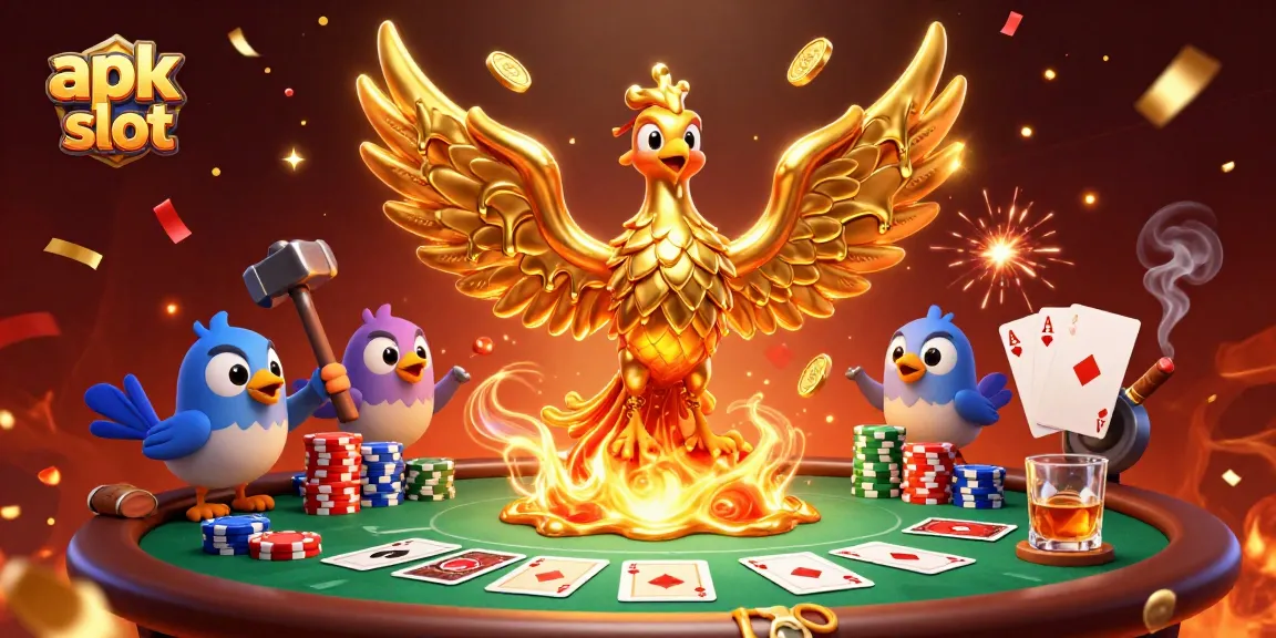 Mengakses apk slot dengan cepat sambil memenangkan jackpot, menampilkan phoenix emas dan elemen kasino.