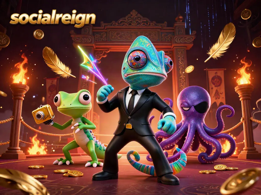 Win big at socialreign with a vibrant illustration featuring thrilling gambling characters and action.