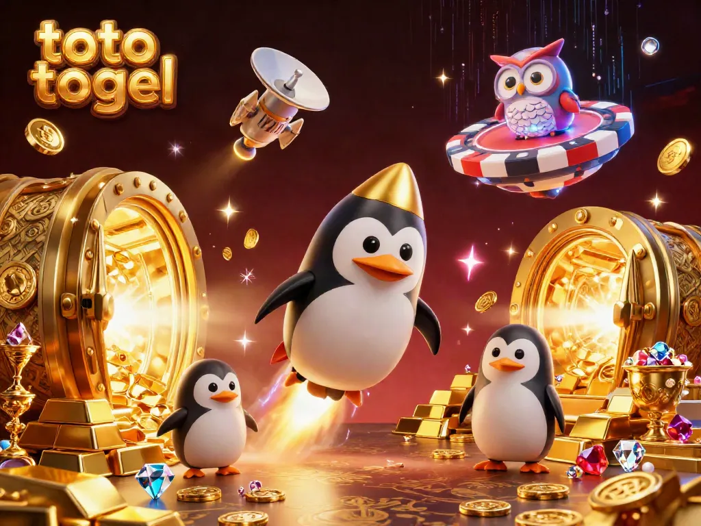 Engage with the thrilling excitement of toto togel as a golden penguin zooms towards a casino space station.