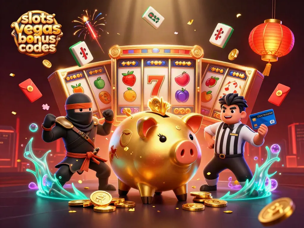 Experience thrilling slots of vegas bonus codes action with a vibrant casino-themed illustration.