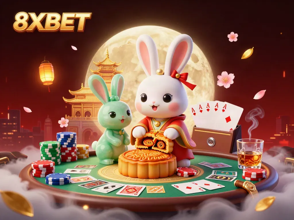 Experience immersive gaming at 8XBET with poker chips and vibrant casino visuals.