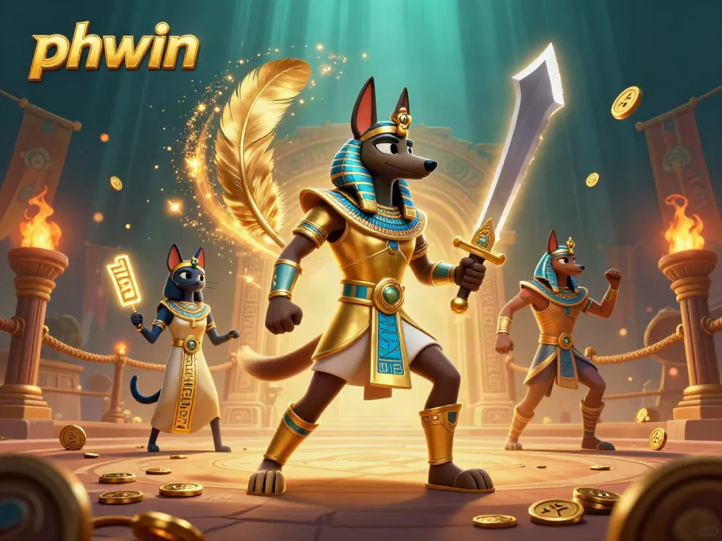 Experience phwin's thrilling slots and games with Anubis and Bastet amidst ancient riches.