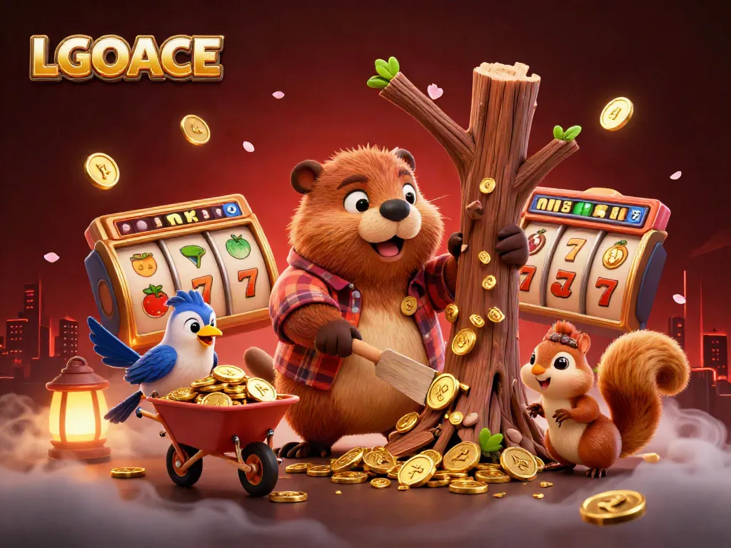 Experience the thrilling world of LGOACE with a cartoon beaver amidst an exciting casino scene.