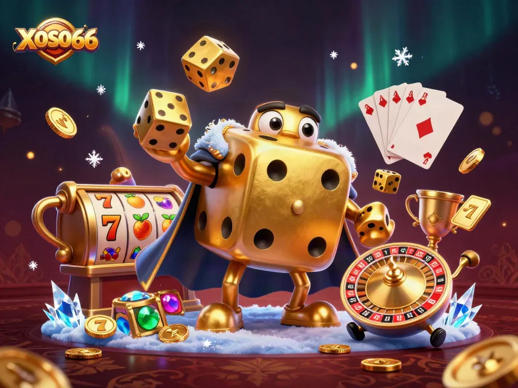 Experience excitement at XOSO66 while enjoying vibrant casino elements in a captivating 3D illustration.