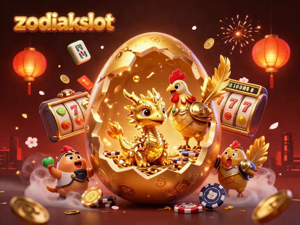zodiakslot menampilkan ilustrasi 3D menakjubkan dengan telur emas dan simbol slot yang memikat