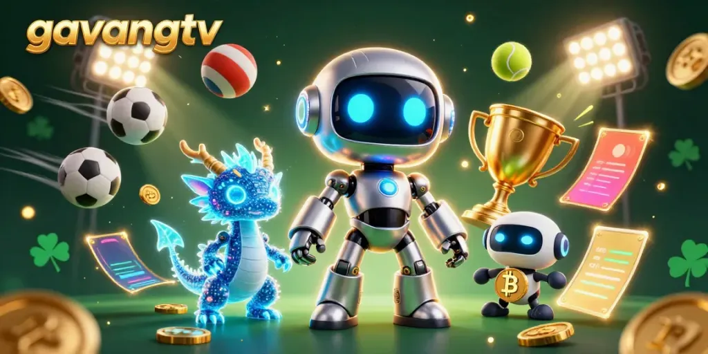 Experience exciting sports betting action with gavangtv's vibrant 3D illustration of a futuristic casino scene.