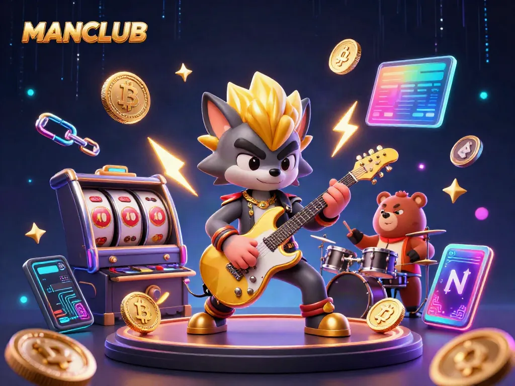 Experience thrilling gameplay at MANCLUB with immersive illustrations of vibrant game characters and casino elements.