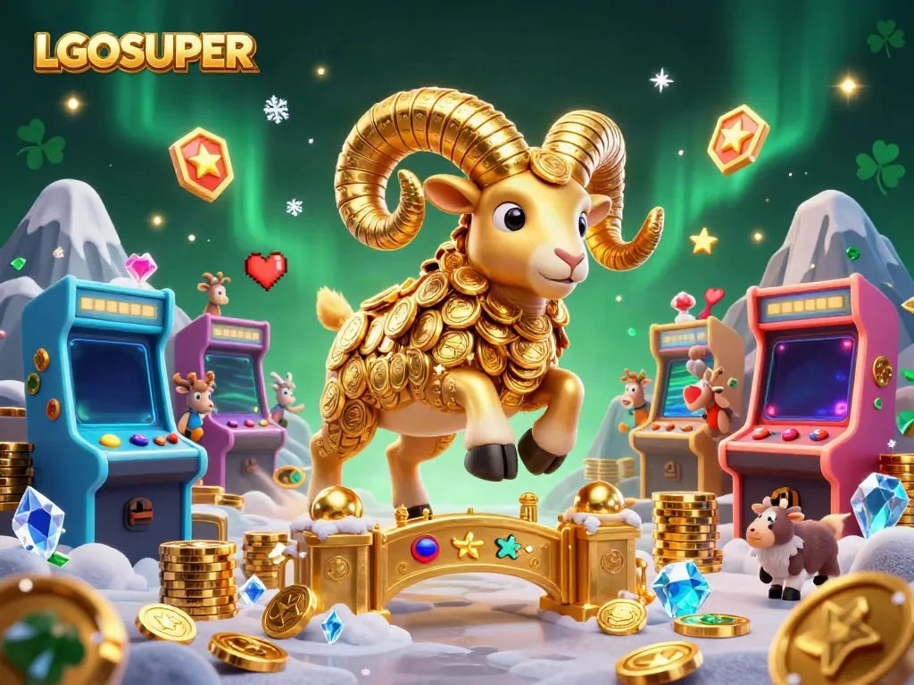 Experience thrilling gameplay with LGOSUPER, where golden rams charge and arcade games glow brightly.