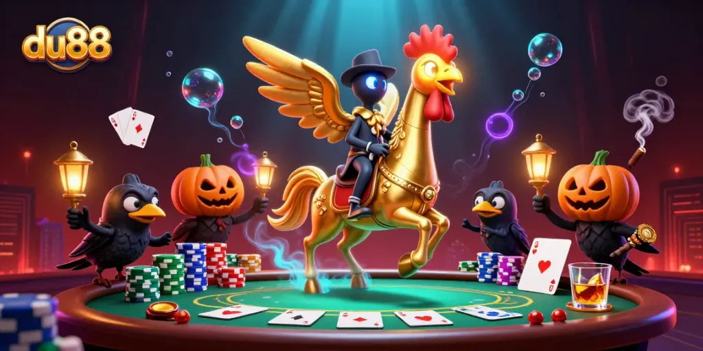Engage with du88 through an exciting casino scene featuring vibrant gambling elements and characters.