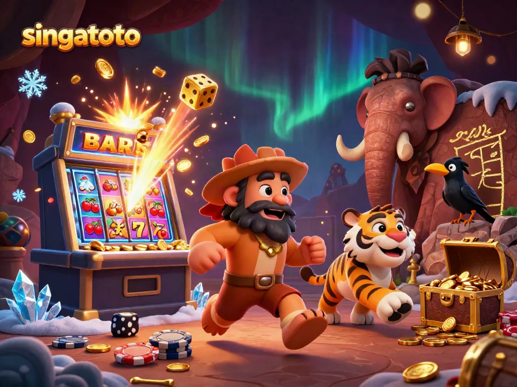 Experience high-stakes play at singatoto's unique prehistoric casino with vibrant slot machines.