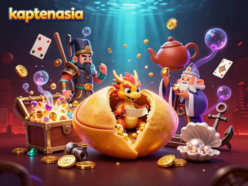 Kaptensia menyajikan ilustrasi 3D menawan dengan kue keberuntungan yang mengagumkan dan naga bijaksana menjelajahi slot permainan