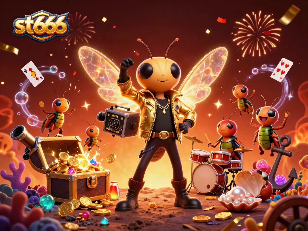 Engage with st666 in an exciting 3D cartoon casino scene featuring dynamic characters and vibrant game elements.