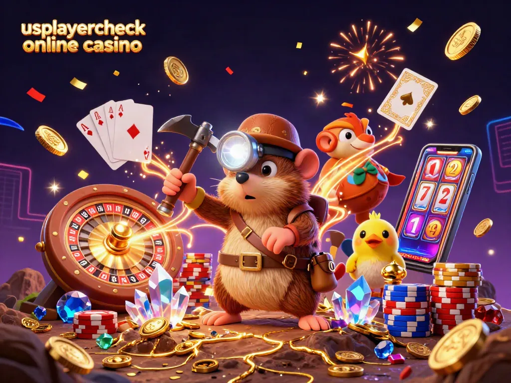 Engage with usplayercheck online casino treasure hunting in a vibrant, dynamic 3D casino illustration.