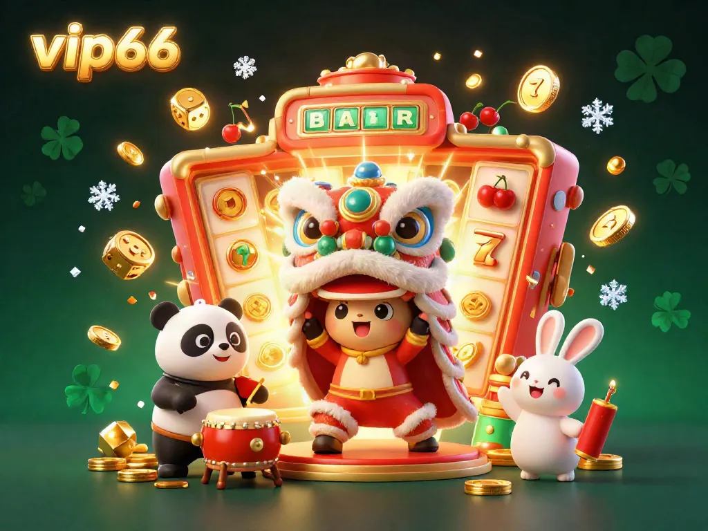 Experience the thrilling atmosphere of vip66 with a vibrant lion dance and exciting jackpot elements.