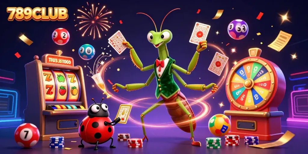 Engage with 789CLUB's vibrant slot machine action in a dynamic casino scene.